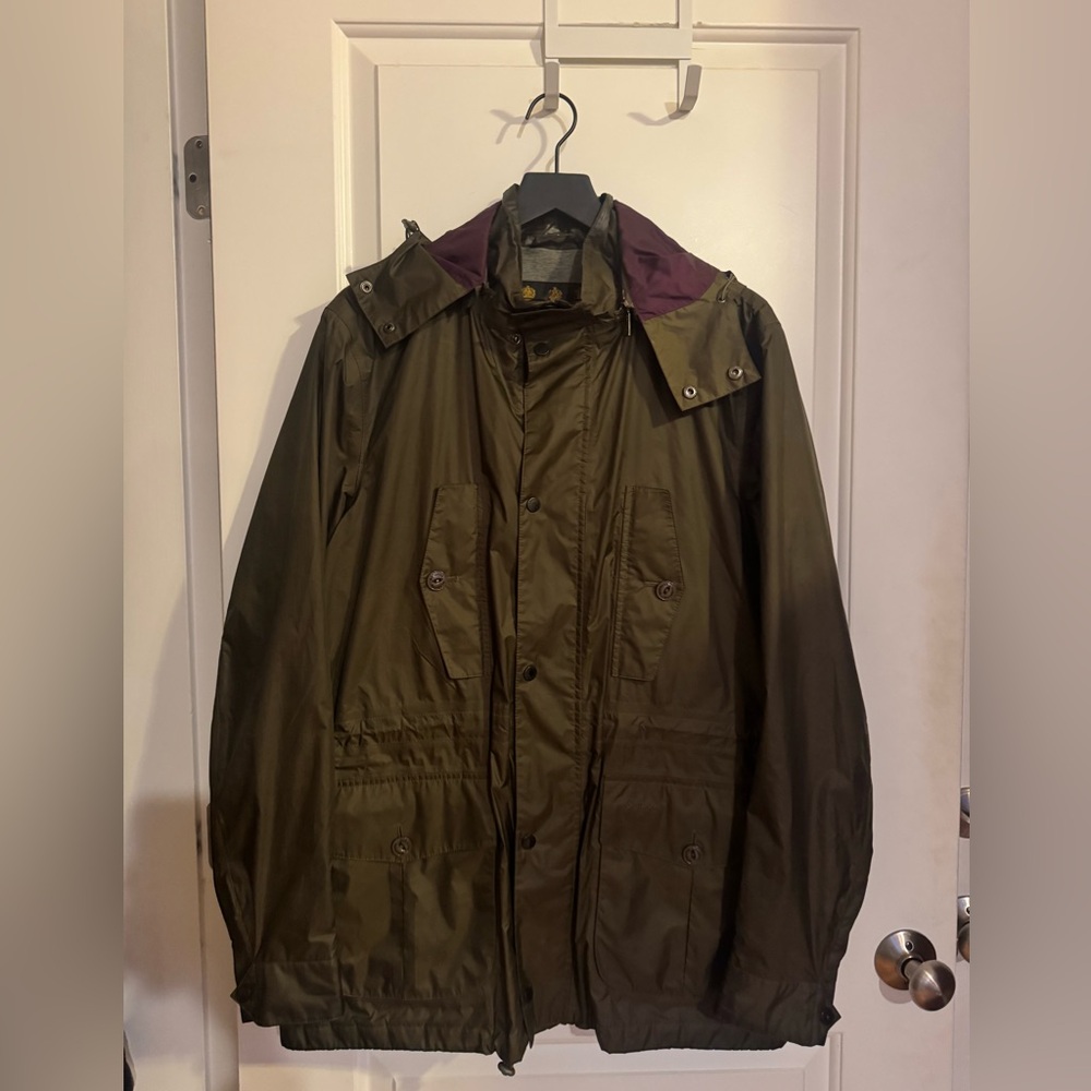 Barbour Olive and Purple Raincoat